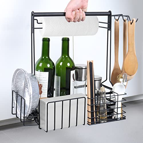 BBQ Caddy,Grill Caddy for Outdoor Grilling with Paper Towel Holder - color: Black