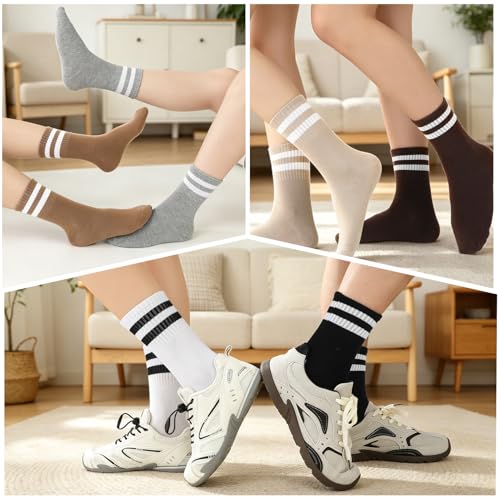 Womens White Crew Socks 6 Pair Striped Trim Casual Crew Socks - color: 8pairs Mixed Colors