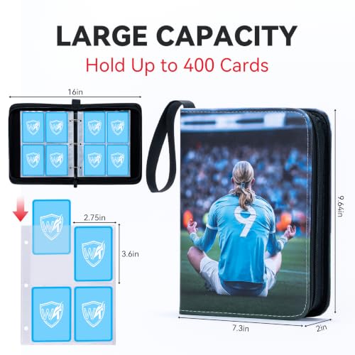 400 Pockets Soccer Card Binder, Portable Waterproof PU Storage Album,R133 - color: Soccer04-400