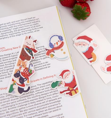 5pcs/Set Cute Magnetic Bookmark, Funny Peeping Santa Claus Kawaii Animals Book Marker Clip for Teachers, Students, Book Lovers Christmas Gifts, Printing on 2 Side (Santa Claus) - color: Santa Claus