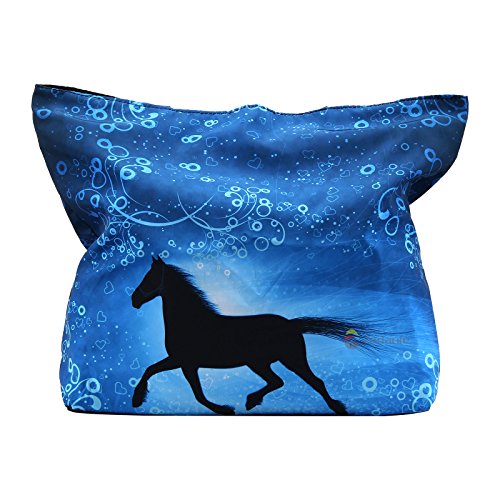 Beach Tote Bags Travel Shopping Bag With Zippered for Women - color: Blue and Black
