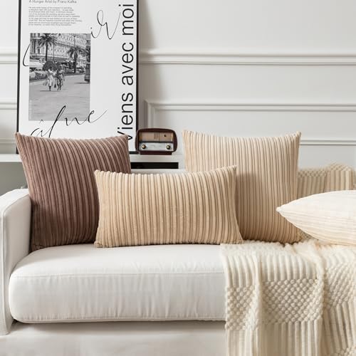 Kevin Textile Striped Corduroy 18”x18” Pillow Covers 2 Pack, Beige - color: Beige, size: 18" x 18" (Pack of 2)