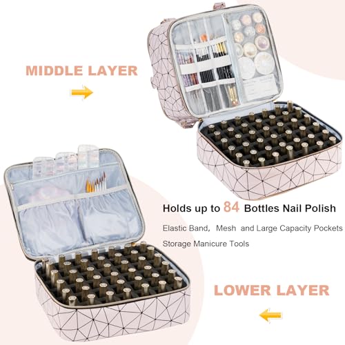 Uross Nail Polish Organizer Bag Holds 84 Bottles Nail Polish & Nail Lamp,Large Gel Nail Polish Organizers and Storage box for Nail Tech, Nail Kit Supplies Organizer Case-Lightpink - color: Lightpink, size: X Large - 11 x 9.5 x 13 inch (84 bottles)