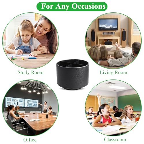 Round Leather Art Supply Organizer,Remote Control Holder,360 Degree Spinning,Multi-Functional Pencil Holder,4 Compartments Desktop Stationary Organizer(1-Lichee Black) - color: 1-Lichee Black