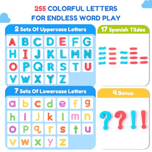 JoyCat 260 Pcs English and Spanish Magnetic Letters Kit with Board