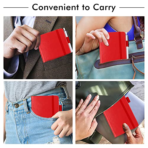 feela 3 Pack Pocket Notebook Journals with 3 Black Pens, A6 Mini Cute Small Journal Notebook Bulk Hardcover College Ruled Notepad with Pen Holder for Office School Supplies, 3.5”x 5.5”, Red - color: A6 3 Red