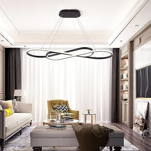 Led Pendant Light, Modern Chandelier,Dimmable Black Led Chandelier for Dining Room Light Fixture Over Table Modern Kitchen Island Lighting with Remote,Height Adjustable Ceiling Lamps - color: Black, size: 39.37in