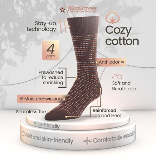 7BIGSTARS Men Cotton Patterned Crew Dress Socks 4-6 Pack, L 9-12 - color: Khaki, Dark Brown (A100)