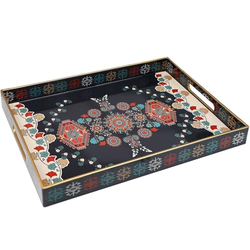 Spsyrine Plastic Decorative Serving Tray with Handles for Coffee Table - color: Multi M