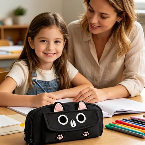 Cute Cat Pencil Case, Large Capacity Pencil Pouch Pencil Box Organizer Pen Bag Kawaii Makeup Bag for School Office