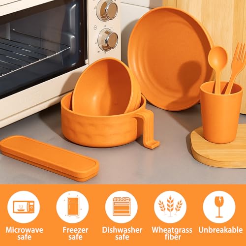 6 Pcs Microwave Ramen Cooker Set 40oz Bowl, Orange - color: Orange