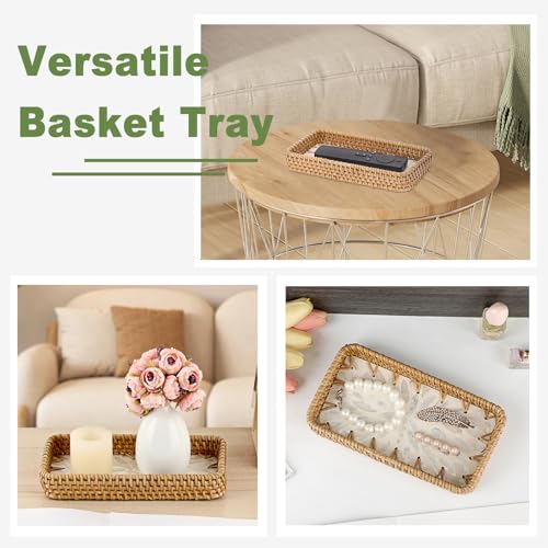 Key Basket for Entryway Table, Rattan Tray Rectangular Key Holder - color: White, size: 8.3" x 4.3" x 1.6"