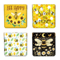 Peacoblue Bees and Flower Coin Purse,PU Leather Squeeze Pouch 4PCS - style: Bees and Flower