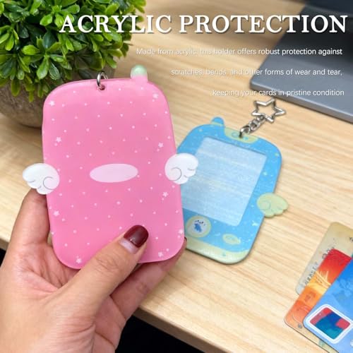 Wing-Shaped Photocard Holder Keychain -2 Pack Clear Acrylic Protective Sleeves for 2.32x3.5 Inch Photos and ID Cards - color: White,pink