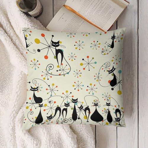 Mid Century Atomic Cat Pillow Covers, Atomic Abstract Geometric Cat Retro Pattern Home Decor Sofa Bedroom Cushion Outdoor Indoor Decorations 16 "x16 - color: Cat-3, size: 16" x 16" (Pack of 2)