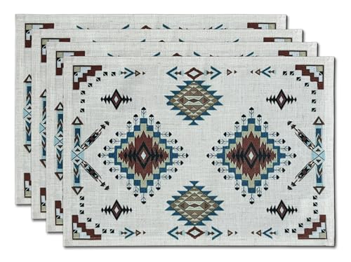 Set of 4 Aztec Southwest Geometric Placemats 18x13 Inches - color: Aztec01-placemats
