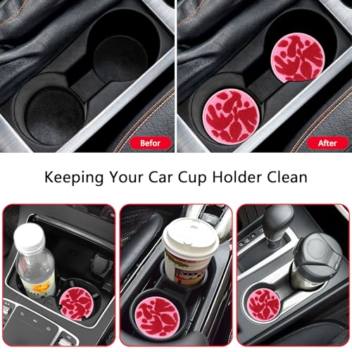 Car Cup Holder Coasters, 3 Inch Felt Inserts for Women’s Car Accessories, Pink Drink Coasters for Automotive Organization, Desk Use and Car Must-Haves 2Pack - color: Pink&red