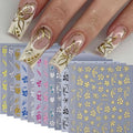 Flower Nail Stickers for Nail Art 12PCS Hibiscus Flowers Nail Decals 3D Self-Adhesive Tropical Nail Art Designs Pink Gold Petals Butterfly Sliders Summer Manicure Decoration DIY Supplies for Women - style: Hibiscus Flowers