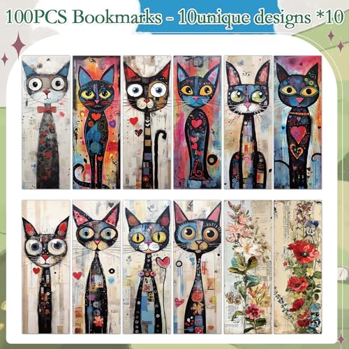 Funny Cat Bookmarks Gifts - 100 Pcs Black Cats Bookmark Paper Cartoon Pet Book Marks Page Marker Clip Favors for Women Men Office Students Bookish Teacher Book Lovers Reading Party Favor - color: Funny Cat
