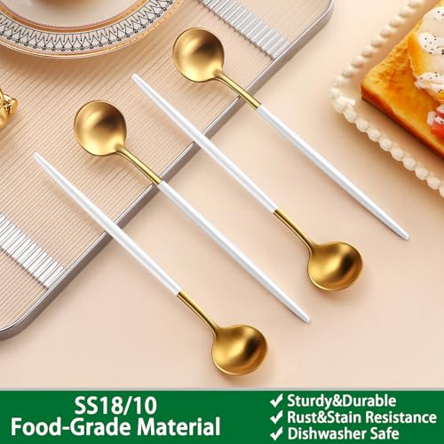 9 Inches Satin Gold Stainless Steel 18/10 Iced Teaspoons With White Handle,Set Of 4 Latte Spoons,Long Handle Coffee Stirring Spoons,Sundae Spoon For Mixing Cocktail Spoon - color: Gold-White Handle, size: 9 Inch