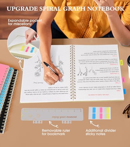 Graph Paper Notebook, Spiral Notebook Journal 8.5” x 11”, A4 Large Grid Notebooks for Women Men, 100 GSM Graph Paper, Plastic Hardcover Spiral Graphing Journals for Work School Engineerin, Yellow - color: Yellow, size: Graph