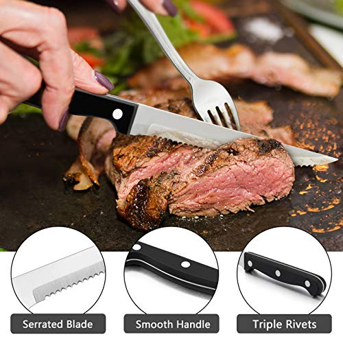 LIANYU 72Pcs Silverware Set with Steak Knives, Flatware Cutlery Set for 12 - color: Silver