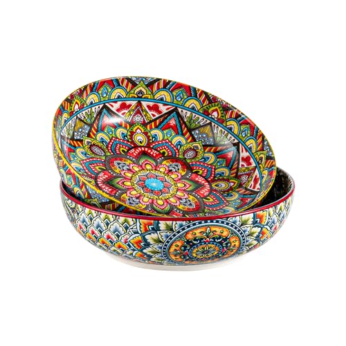 Henten Home Ceramic 50 oz Pasta Bowls, Shallow Soup Bowl Set of 2 - color: Set A