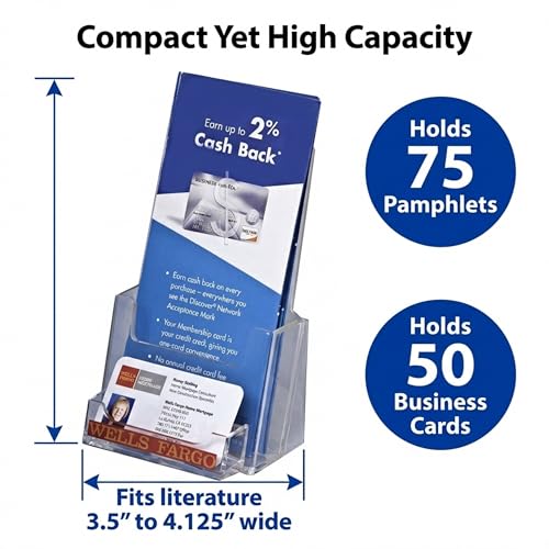 Clear-Ad - Acrylic Trifold Brochure Holder with Business Card Pocket - Rack Card Display - Pamphlet Stand - LHF-P100 (Pack of 12) - size: 12 Pack