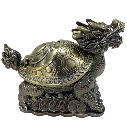 Briskfeel Feng Shui Dragon Turtle Multi Functional Metal Statue Wealth Prosperity Sculpture for Living Room Office Desk Feng Shui Art Best Housewarming Congratulatory GIF (D2 Brass) - color: D2 Brass