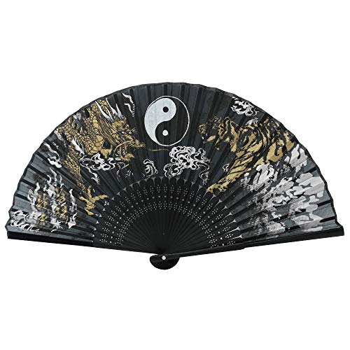 Terra Distribution Folding Fan [Japan Import] Hand Fans for Women Foldable, Japanese Fan, Unique Design, Handmade Bamboo, Silk Fan, 8.6" (22cm), Abanicos de Mano (548 (Yin Yang Dragon Tiger)) - color: 548 (Yin Yang Dragon Tiger)