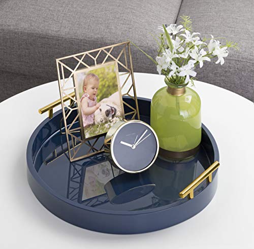 Kate and Laurel Lipton Modern Round Tray, 15.5" Diameter, Navy Blue and Gold, Decorative Accent Tray for Storage and Display - color: Navy Blue, size: 15.5"