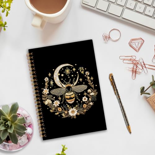 nvucamd Gothic Bee Spiral Notebook, Bees Floral Journal Notebook, Witchy Bee Themed Journaling Notebooks for Women, Gothic Bumble Bees Gifts Office Supplies, 5.5x8.3Inch - color: bee