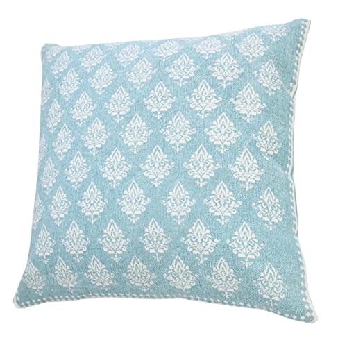 20x20 Inches Floral Cotton Throw Pillow Covers for Home Decor | Traditional Boho Cushion Covers for Throw Pillows | Perfect for Living Room Couch & Bedroom Decorations | Sky Blue/White - color: Sky Blue/White