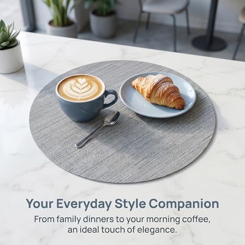 Round Imitation Bamboo PVC Placemats Set of 6,Countertop Protector - color: Silver Gray