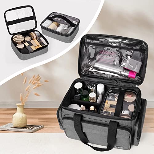 BAFASO Makeup Bag with 2 Removable Pouches and Detachable Dividers, Gray - color: Gray
