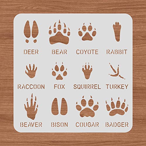 BENECREAT 12 Type Animal Footprint Paw Stencils, 12x12 Deer/Bear/Rabbit/Fox/Turkey Drawing Stencils for Wood Wall Painting and Scrapbooking - color: Animal Paw