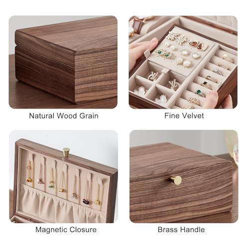 Black Walnut Wooden Jewelry Box for Women with Removable Tray - style: 2 Layer A