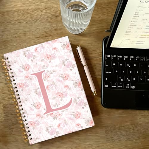 Pink Floral Personalized Initial Letter L Notebook Journal, Custom Gifts, Personalized Monogrammed Gifts for Women, Cute Custom Hardcover Spiral Notebook for School,5.5 x 8.3 - color: 00-coquette Floral(l)