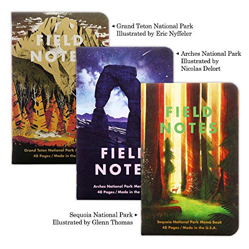 Field Notes: National Parks Series (Series D - Grand Teton, Arches, Sequoia) - Graph Paper Memo Book 3-Pack - 3.5 x 5.5 Inch - color: Series D - Grand Teton, Arches, Sequoia