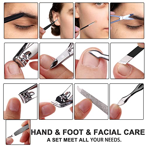 FAMILIFE Nail Kit, Professional Manicure Set Manicure Kit Nail Clipper Set, 13 in 1 Stainless Steel Pedicure Sets Clipper Tool, Men Grooming Tool with Portable Black Leather Travel Case for Him - color: Black