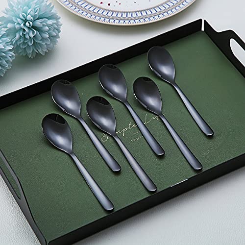 Black Demitasse Espresso Spoons, 5.5'' Mini Coffee Spoons, Set of 6, Stainless Steel, Dishwasher Safe - color: 4. Black