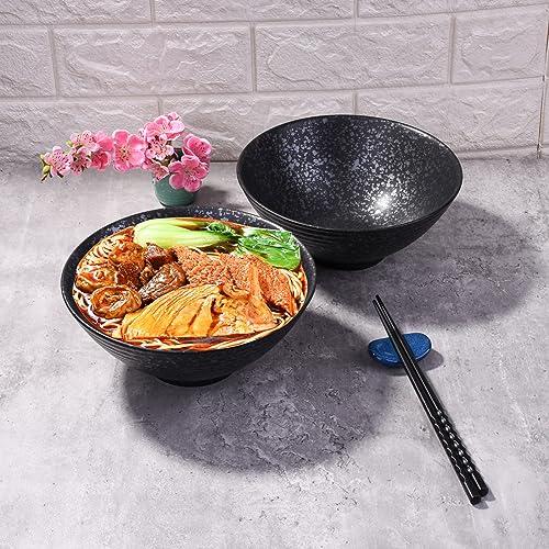 Japanese Ceramic Noodle Bowl Set of 2, 8.2 Inch Black Ramen Pho Bowls - color: Black