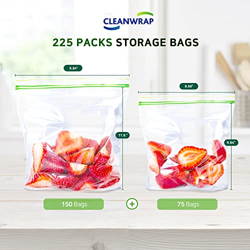 Cleanwrap Food Storage Zip Lock Bags LDPE, BPA FREE, M * 150Pcs & L * 75Pcs - size: 225 Counts (150 Medium)/(90 Large)