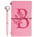Personalized Journal Gift-Pink Initial Leather Journal+Heart Diamond Pen Set,Travel Notebook Diary Gifts,Refillable Notepads,Christmas,Birthday Gifts for Women Girls (7.9"x4.7") (B) - style: B