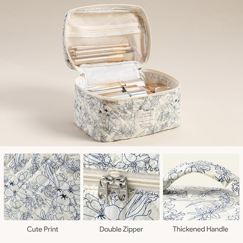 HBselect Quilted Makeup Bag, 3Pcs Cotton Large Travel Makeup Bags Organizer - color: A-3PCS-Floral 31
