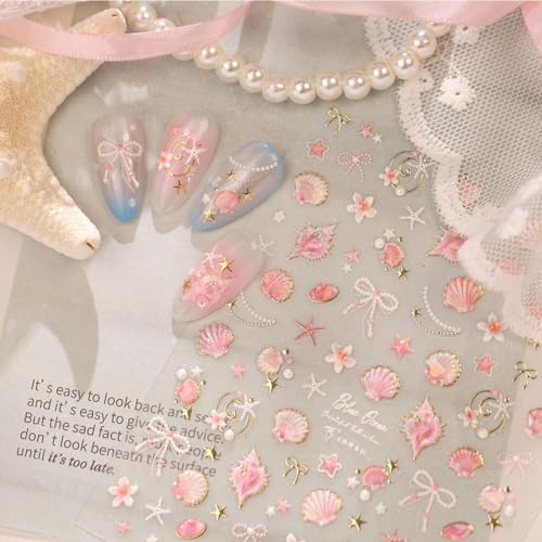 5D Embossed Under The Sea Stickers for Nail Art Jelly Fish Self-Adhesive Nail Art Decals for Women Nail Supplies Art Design Stickers (TL-486) - style: TL-486