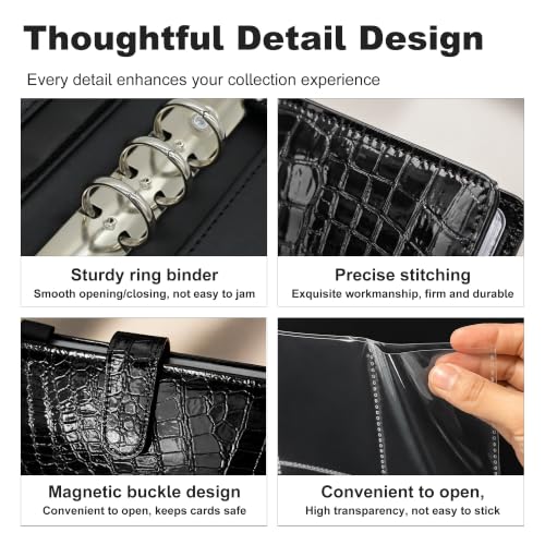 Convend A5 Kpop Photocard Binder with 30 Pack 4-Pocket Card Pages, 6 Ring Refillable Binder Album with 240 Card Slots, PU Leather Cover, Magnetic Closure, Trading Cards, Black Croc Textured - color: New-2, size: Luxe-A5