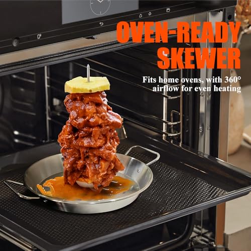 Vertical Skewer Pan Stainless Steel Gyro Spit Shawarma Stand for oven - size: 10.5 " Base Pan& 3 Skewers With Brush