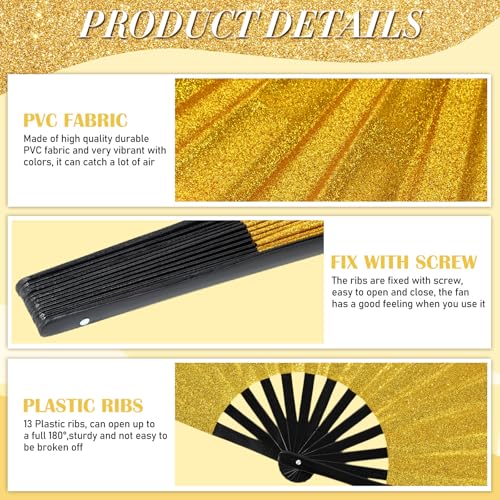 Maitys 2 Packs Large Folding Hand Fans, 13'', Glitter Green and Gold - color: Glitter Green and Gold