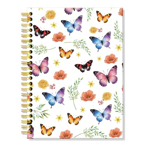 ERHACHAIJIA Watercolor Butterflies Lined Spiral Notebook for Women Writers - color: White